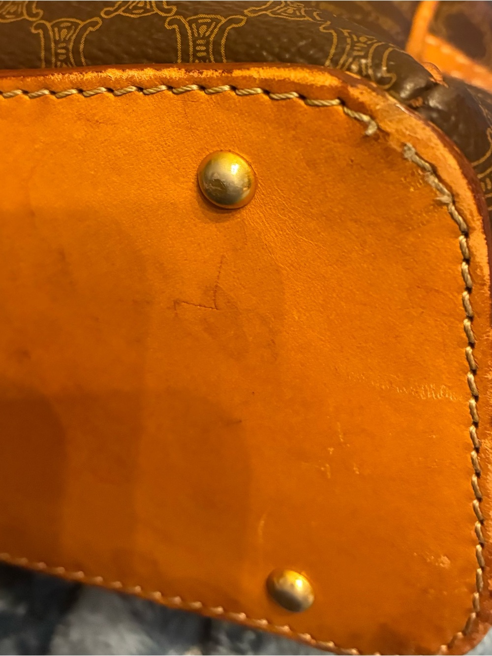 Celine Brown Patterned Dome Messenger Bag with Tan Trim - Picture 7 of 8